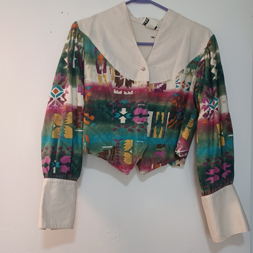 Boho Western Rainbow Crop Vintage Tassle Crop Collar Rodeo Jacket Banjo M